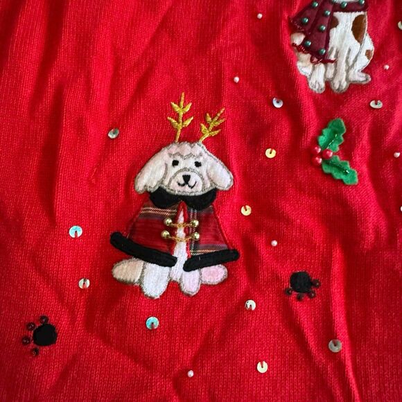 Ladies Christmas Sweater Puppies Dog Pug Golden Poodle Quaker Factory 3X Red - Picture 3 of 14